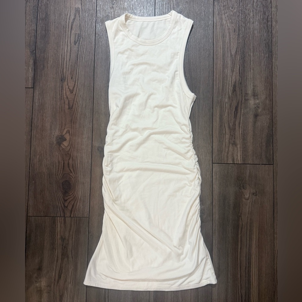 Eterne Sleeveless Crewneck Mini Dress S Ivory Soft Jersey Double Lined USA Made